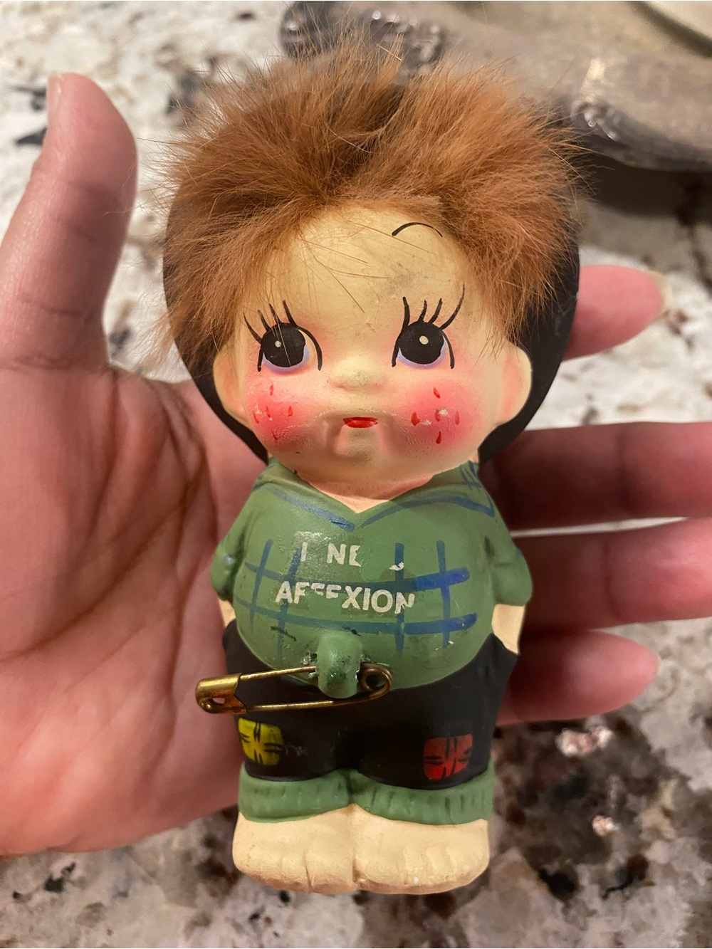 Vintage mid-century Enesco "I Need Affexion" ceramic figurine made in Japan.